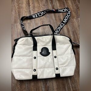 Moncler white nylon and leather tote bag